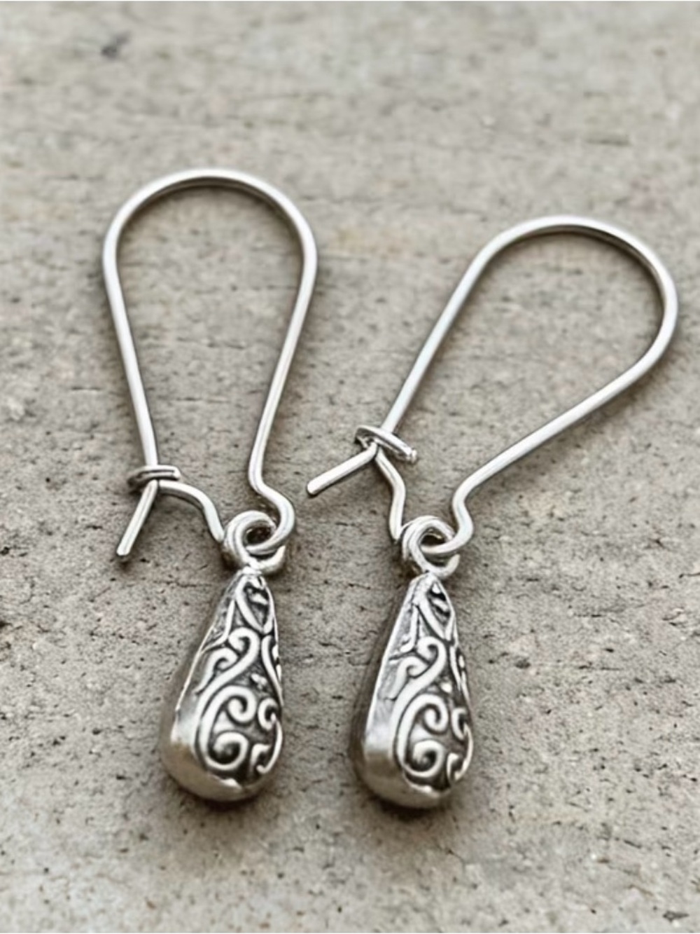 Sterling Silver Filigree Teardrop Dangle Earrings - Silver